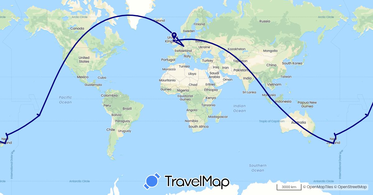 TravelMap itinerary: driving in Germany, France, United Kingdom, New Zealand, Singapore, United States (Asia, Europe, North America, Oceania)